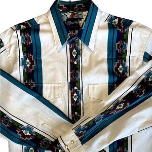 Vintage Wrangler Brushpopper Pearl Snap Shirt Large Colorful Aztec Western XL